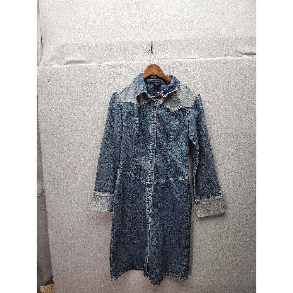 Vintage Fubu Womens Denim Shirt Dress W 9/10 Button-Front Long-Sleeve